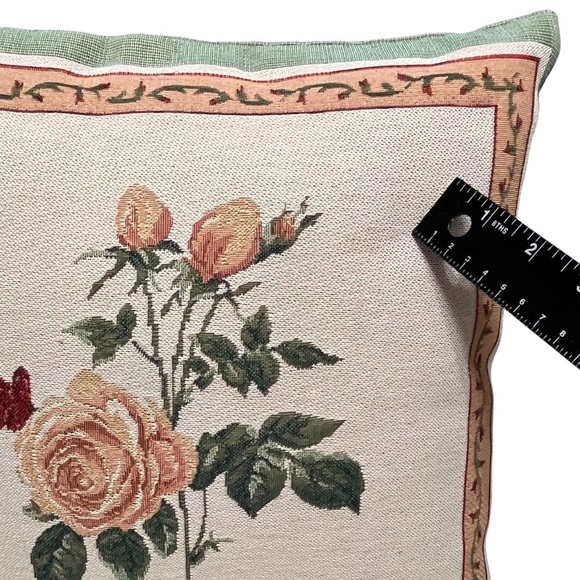 Pair of Vintage Rose Double-Sided Tapestry Pillows 13” x 13.5” - Picture 10 of 11